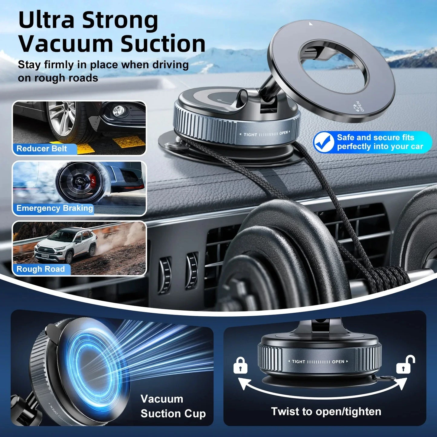 Support Magnétique Téléphone Voiture – Ventouse, Rotation 360°, Universel