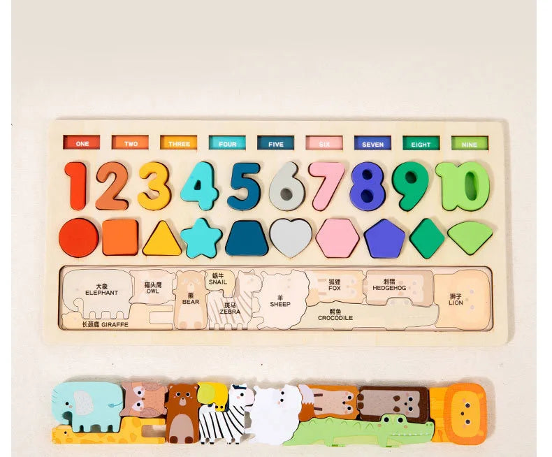 Tableau d'Éveil Montessori en Bois – Formes, Chiffres & Jeu de Pêche