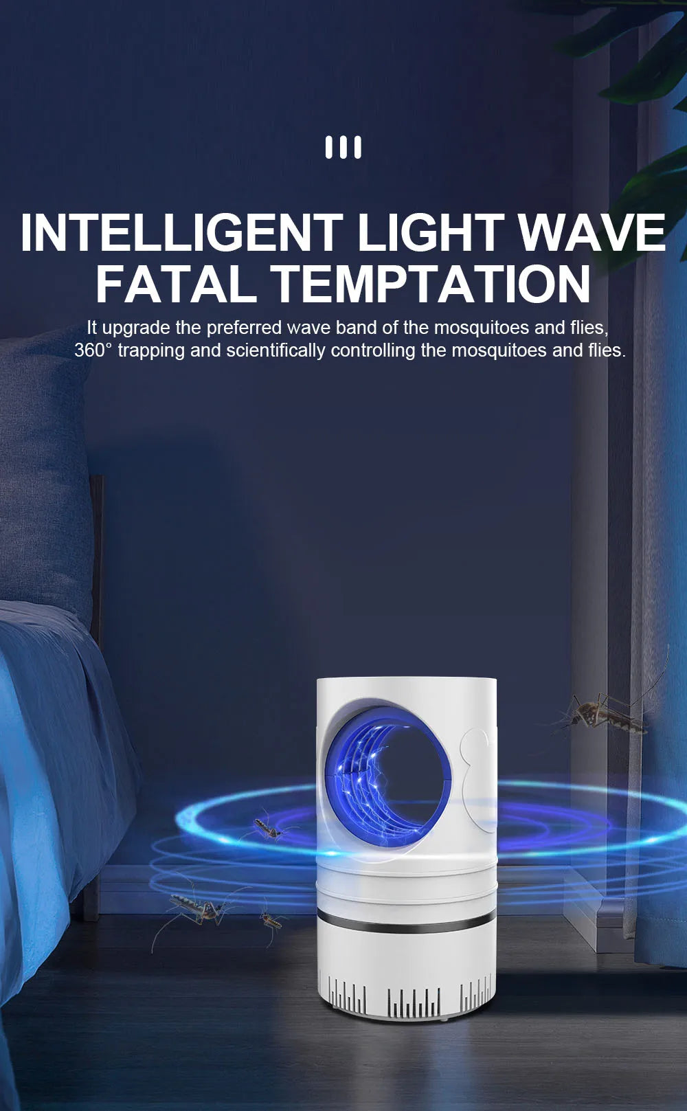 Lampe anti-moustiques électrique LED USB – Piège à insectes silencieux pour maison, chambre et bureau