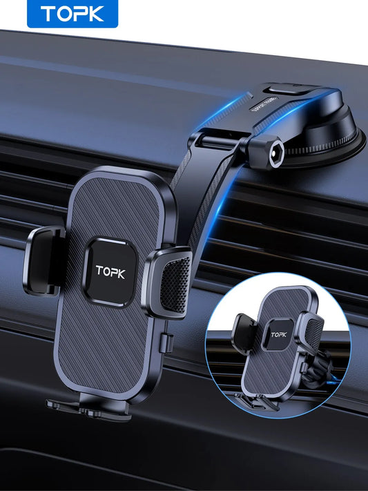 Support téléphone voiture TOPK – Fixation par gravité, pare-brise, tableau de bord et grille d'aération