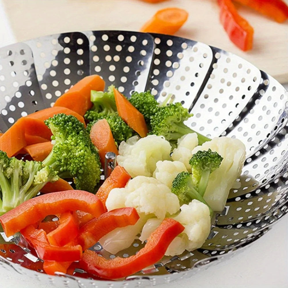 Panier vapeur extensible en acier inoxydable – 15 à 27 cm, pliable, compatible toutes casseroles