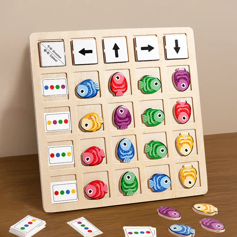 Jeu de Plateau Éducatif Montessori en Bois – Logique, Couleurs & Directions