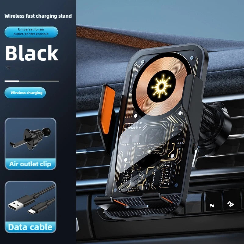 Support téléphone voiture avec chargeur sans fil 15W – Serrage automatique, rotation 360°, compatible iPhone, Samsung, Huawei, Xiaomi