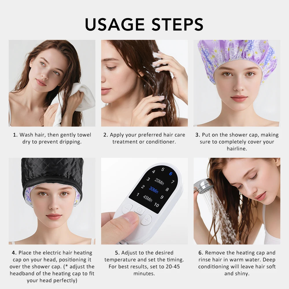 Bonnet Vapeur Chauffant Hailicare – 9 Températures, 5 Minuteries, Cuir PU, Soin Capillaire Spa Maison