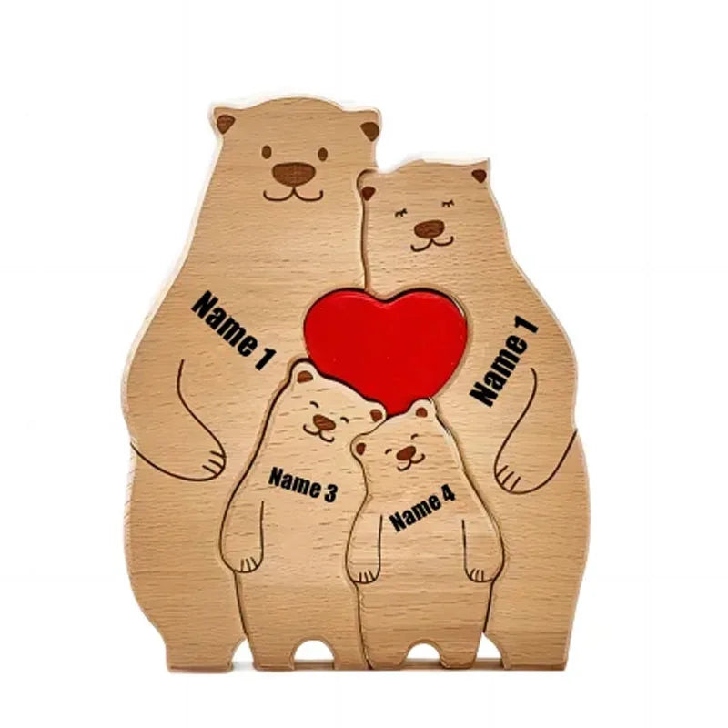 Puzzle Ours en Bois Personnalisé pour la Famille – Prénoms Gravés, Cadeau Anniversaire, Noël, Décoration Maison