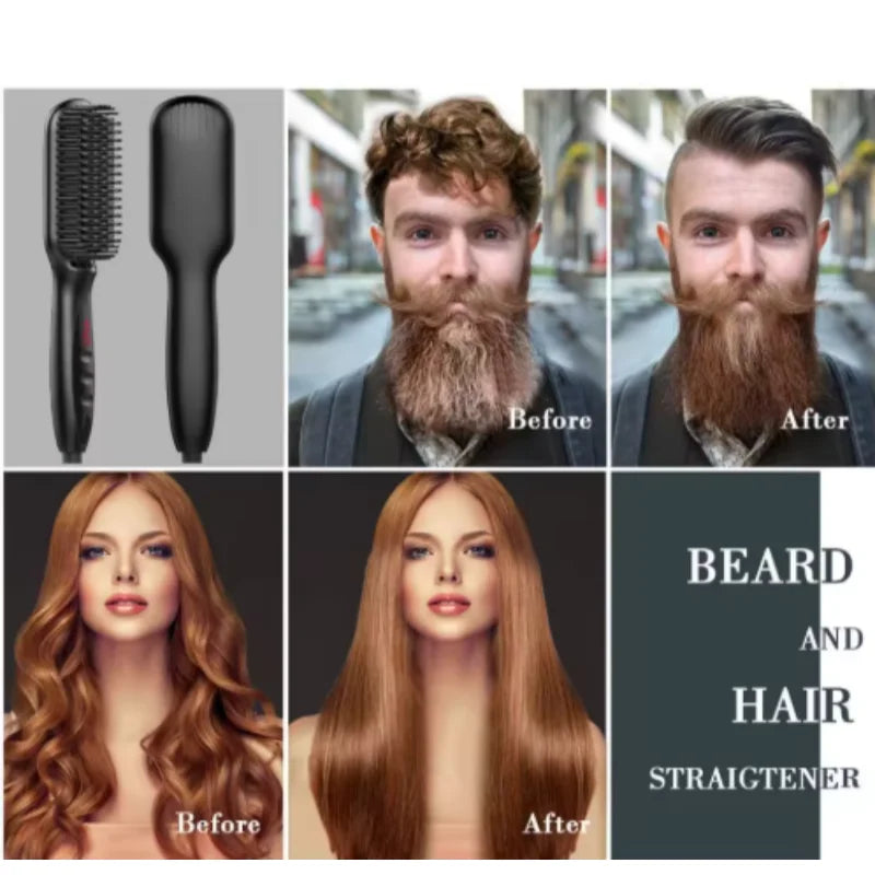 Brosse lissante électrique chauffante pour cheveux et barbe, en céramique anti-brûlure