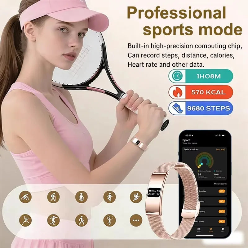 Montre Connectée Ultra-Fine BOXUXING 2026 – Suivi Cardio, SpO2, Sommeil, IPX8 | Bracelet Sportif Femme