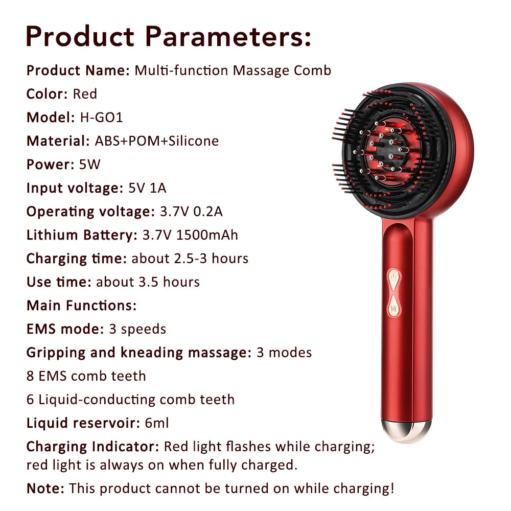 Peigne de Massage électrique, thérapie à la lumière rouge, Vibration, croissance des cheveux, brosse pour cuir chevelu, Anti-perte de cheveux, applicateur d'huile liquide