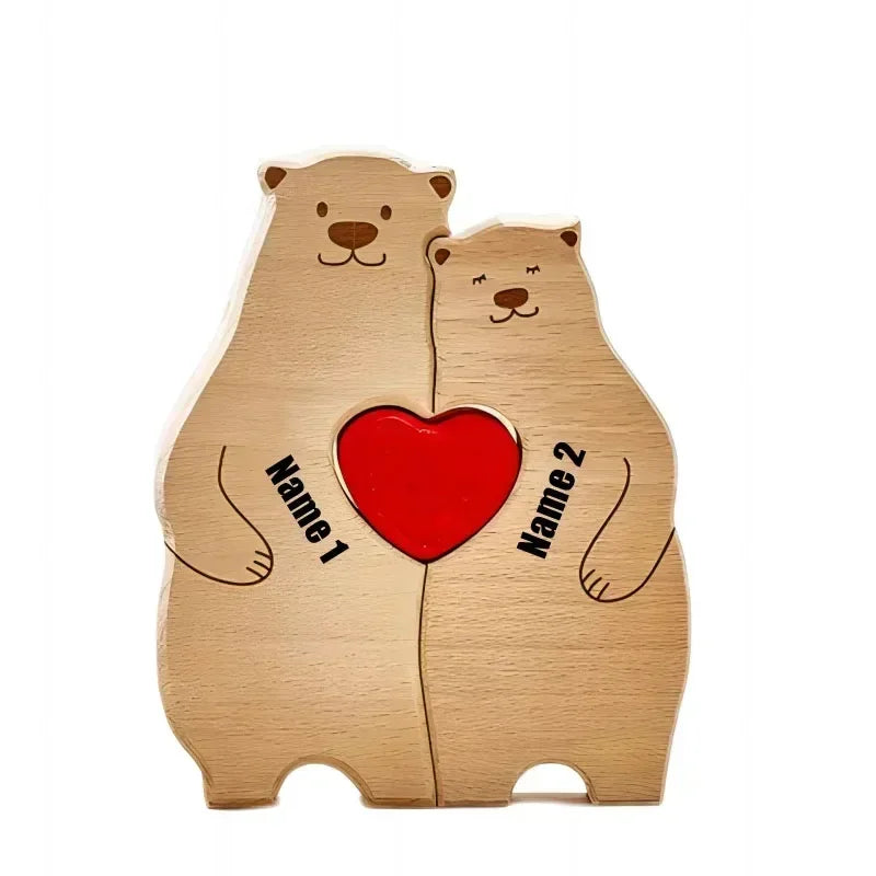 Puzzle Ours en Bois Personnalisé pour la Famille – Prénoms Gravés, Cadeau Anniversaire, Noël, Décoration Maison