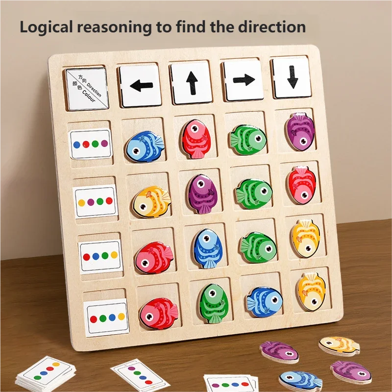 Jeu de Plateau Éducatif Montessori en Bois – Logique, Couleurs & Directions