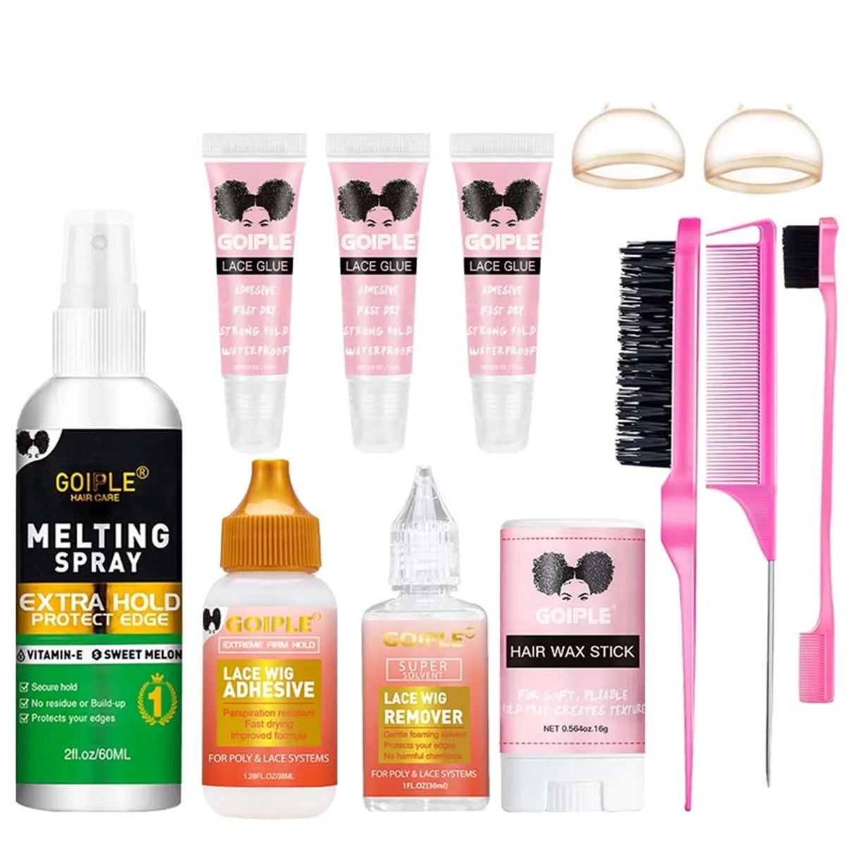 Kit Coiffage Perruque Lace GOIPLE – Colle, Cire Fixante et Gel Edge Control | Longue Tenue