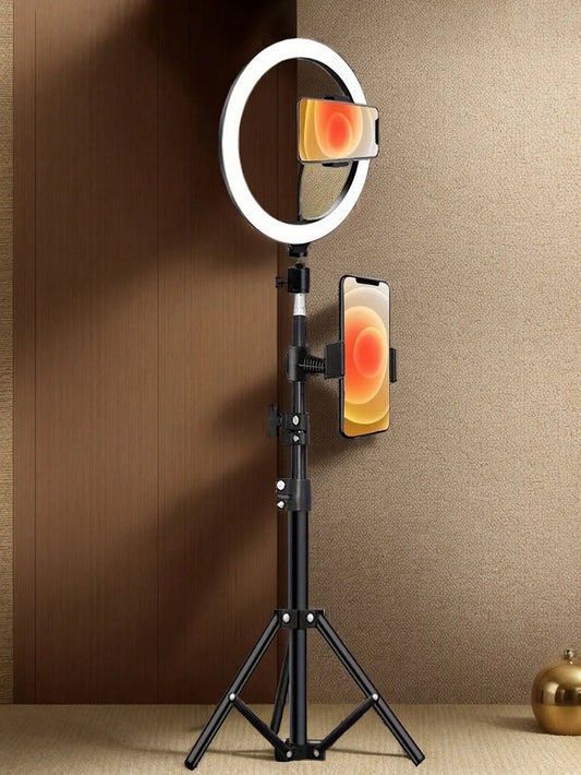 Trépied de 110 cm + pince en O, équipé d'un anneau lumineux de 10 pouces pour diffusion en direct et d'un accessoire pour diffusion en direct et selfies