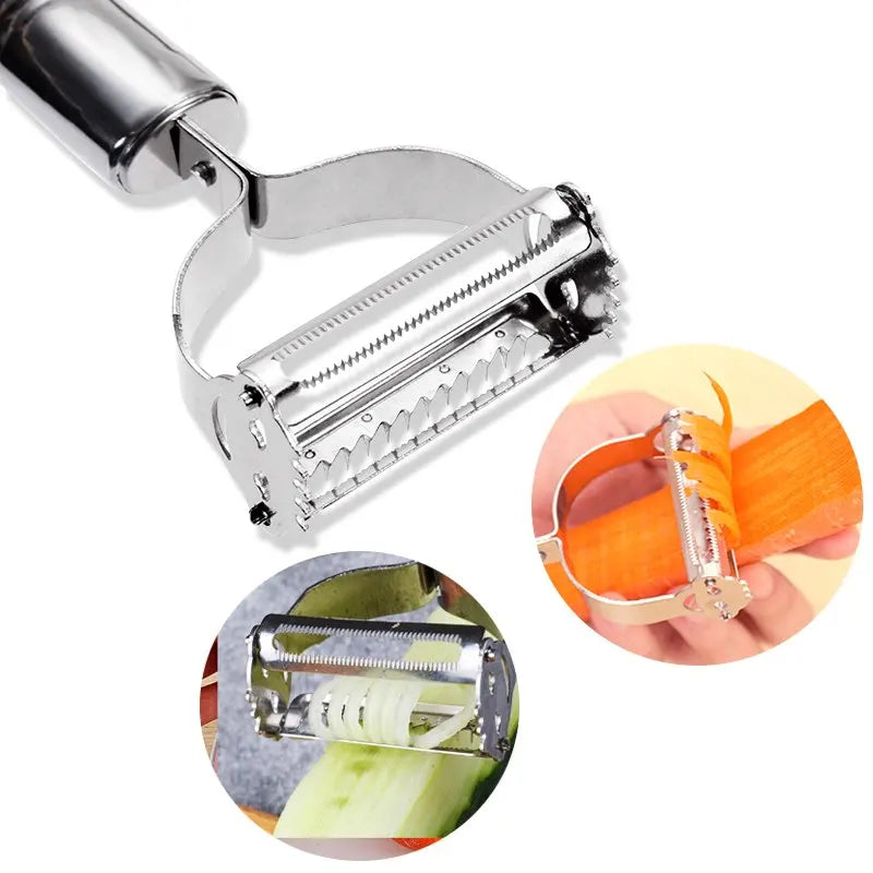 Éplucheur-râpe julienne 2-en-1 en acier inoxydable – Pommes de terre, concombre, carotte et plus