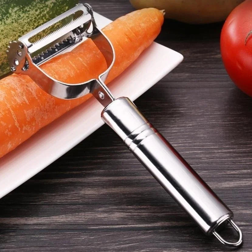 Éplucheur-râpe julienne 2-en-1 en acier inoxydable – Pommes de terre, concombre, carotte et plus