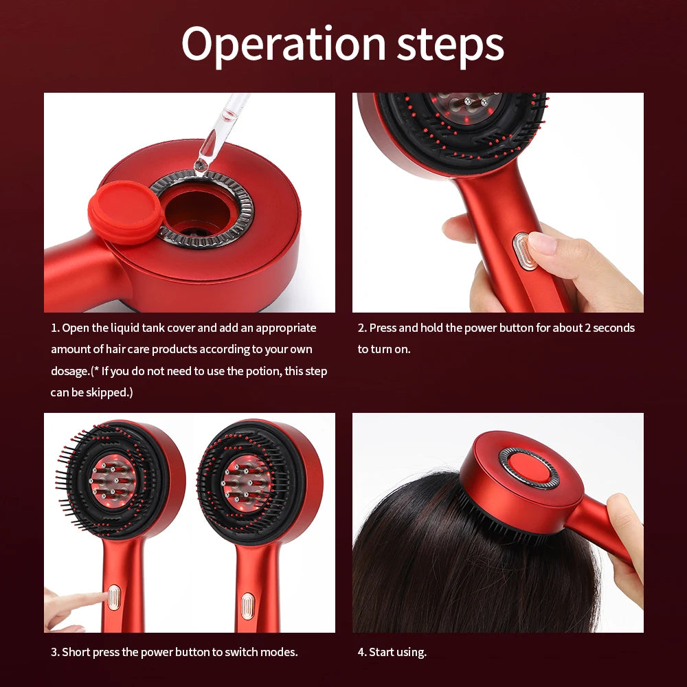 Peigne de Massage électrique, thérapie à la lumière rouge, Vibration, croissance des cheveux, brosse pour cuir chevelu, Anti-perte de cheveux, applicateur d'huile liquide