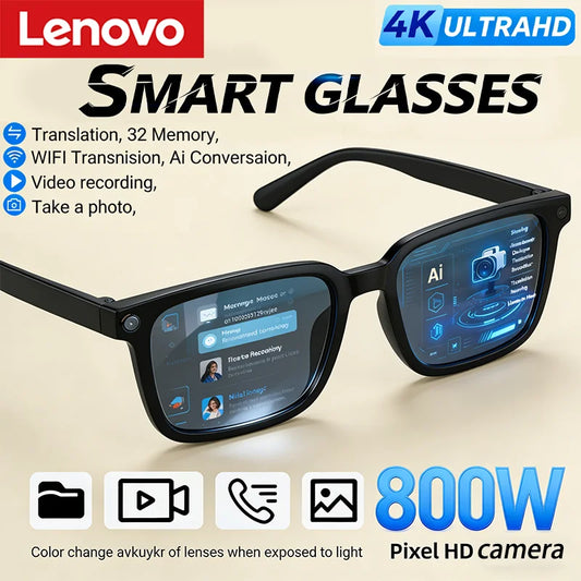 Lunettes Intelligentes IA Lenovo 2026 – Caméra HD 8MP, Vidéo 4K, Traduction IA, Appel Bluetooth & Musique