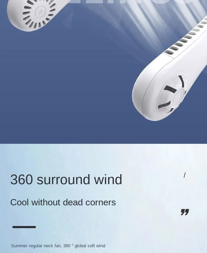 Ventilateur de Cou Sans Pales USB Rechargeable – 3 Vitesses, Mains Libres, Été & Voyage