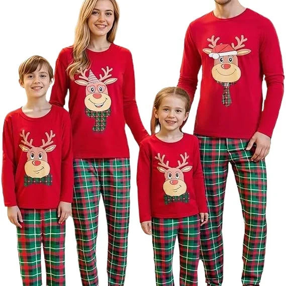 Tenues de Noël pour Mère, Père et Enfants, Ensemble de Pyjamas Assortis, Pyjamas Décontractés à Motif de Renne, Look Familial de Noël, Vêtements de Fête, Cadeau