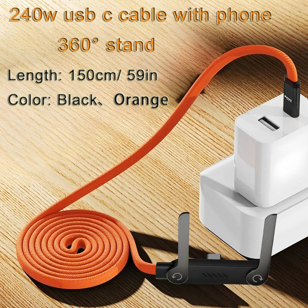 Câble USB-C 240W 2-en-1 avec Support Pliable – Charge Rapide, OTG, Type-C vers Type-C
