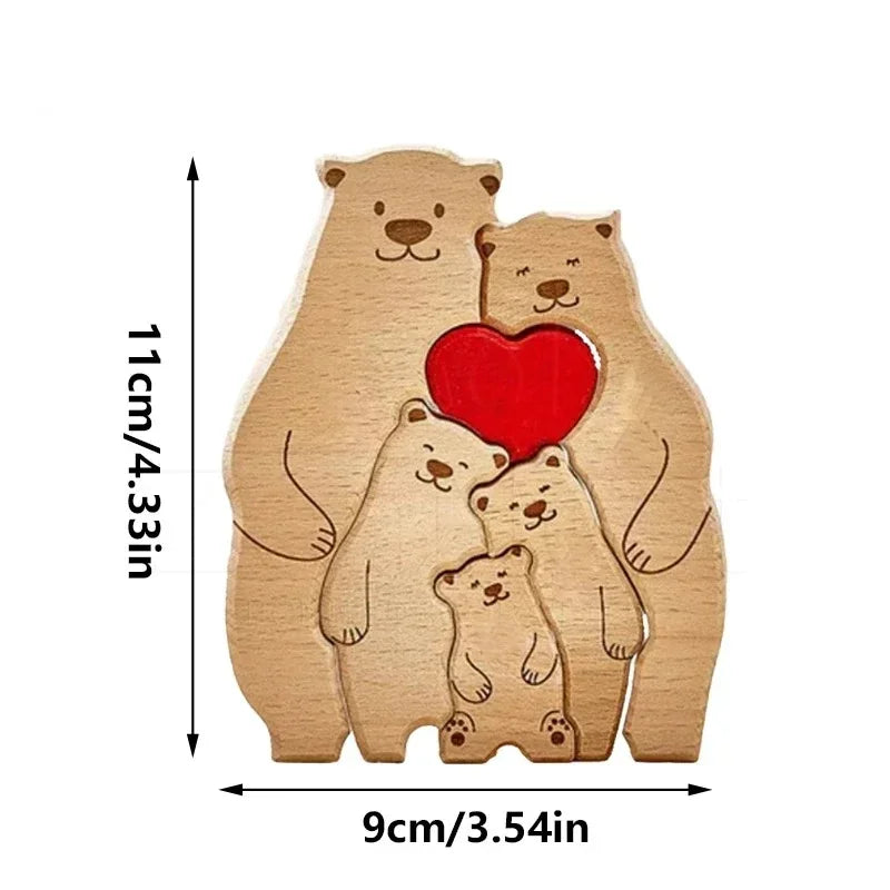 Puzzle Ours en Bois Personnalisé pour la Famille – Prénoms Gravés, Cadeau Anniversaire, Noël, Décoration Maison