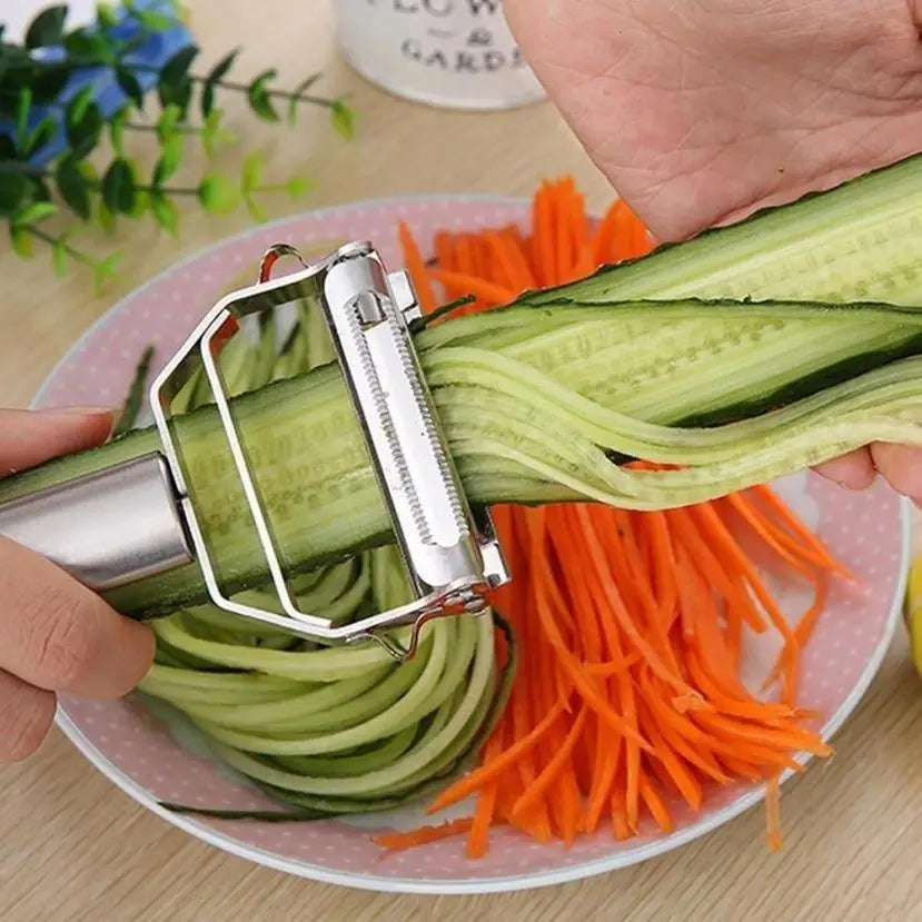 Éplucheur-râpe julienne 2-en-1 en acier inoxydable – Pommes de terre, concombre, carotte et plus
