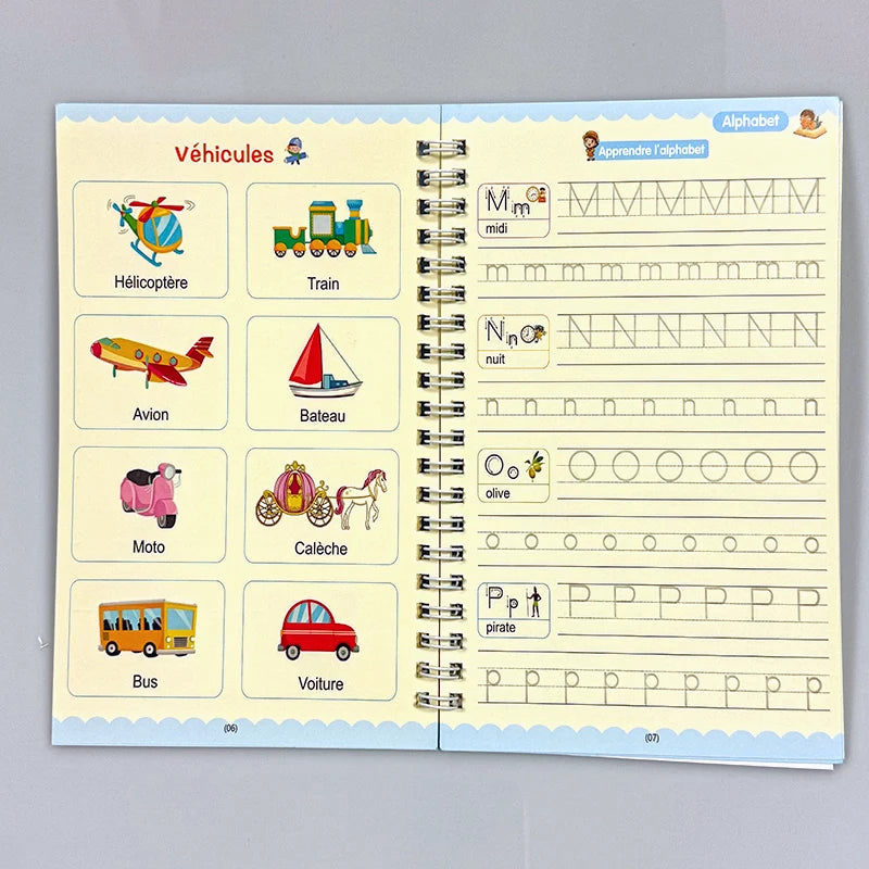 Cahier Magique d'Écriture Française avec Stylo – Ardoise Réutilisable Enfants 3-8 ans