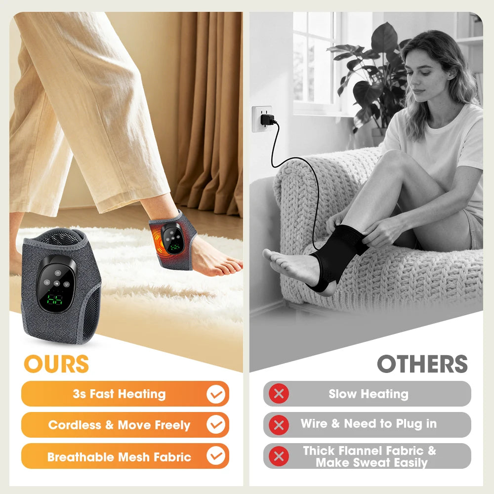 Masseur de Cheville Sans Fil – Chaleur & Vibration, 4 Modes, Batterie 1800mAh | Maison & Bureau