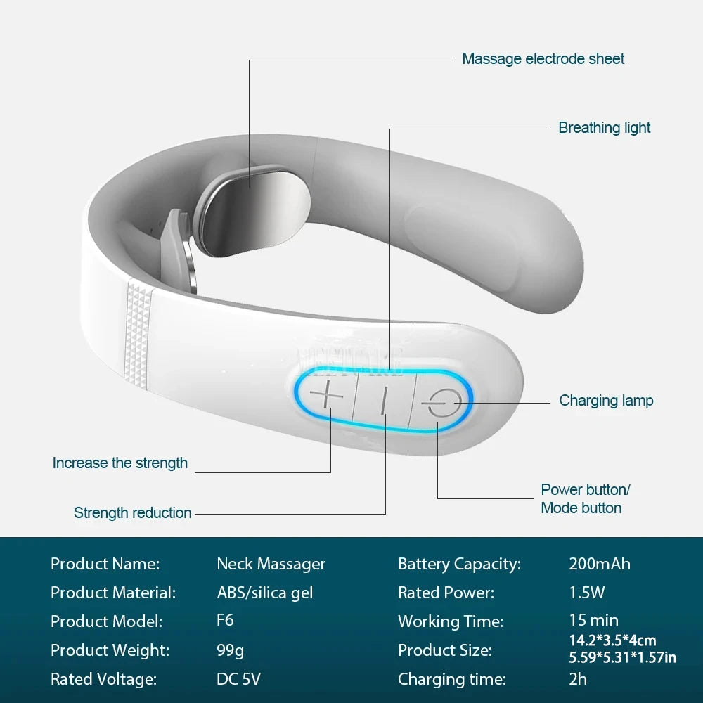 Masseur de Cou Intelligent TENS MEETCARE – 16 Niveaux, 10 Modes, Soulagement Douleur Cervicale