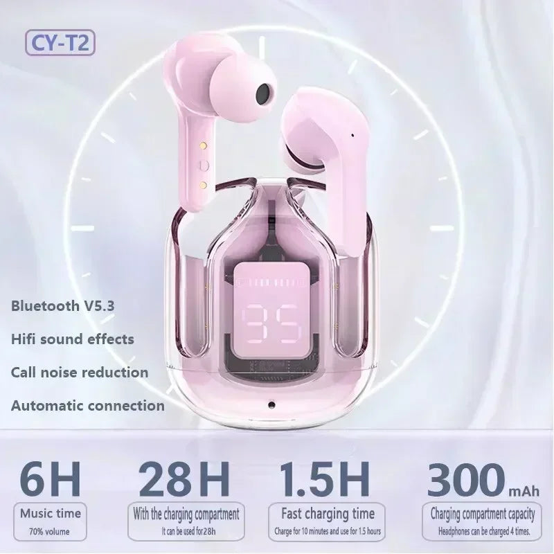Écouteurs Bluetooth T2 TWS Sans Fil — Affichage Digital, Son Stéréo, Compatible Tous Smartphones