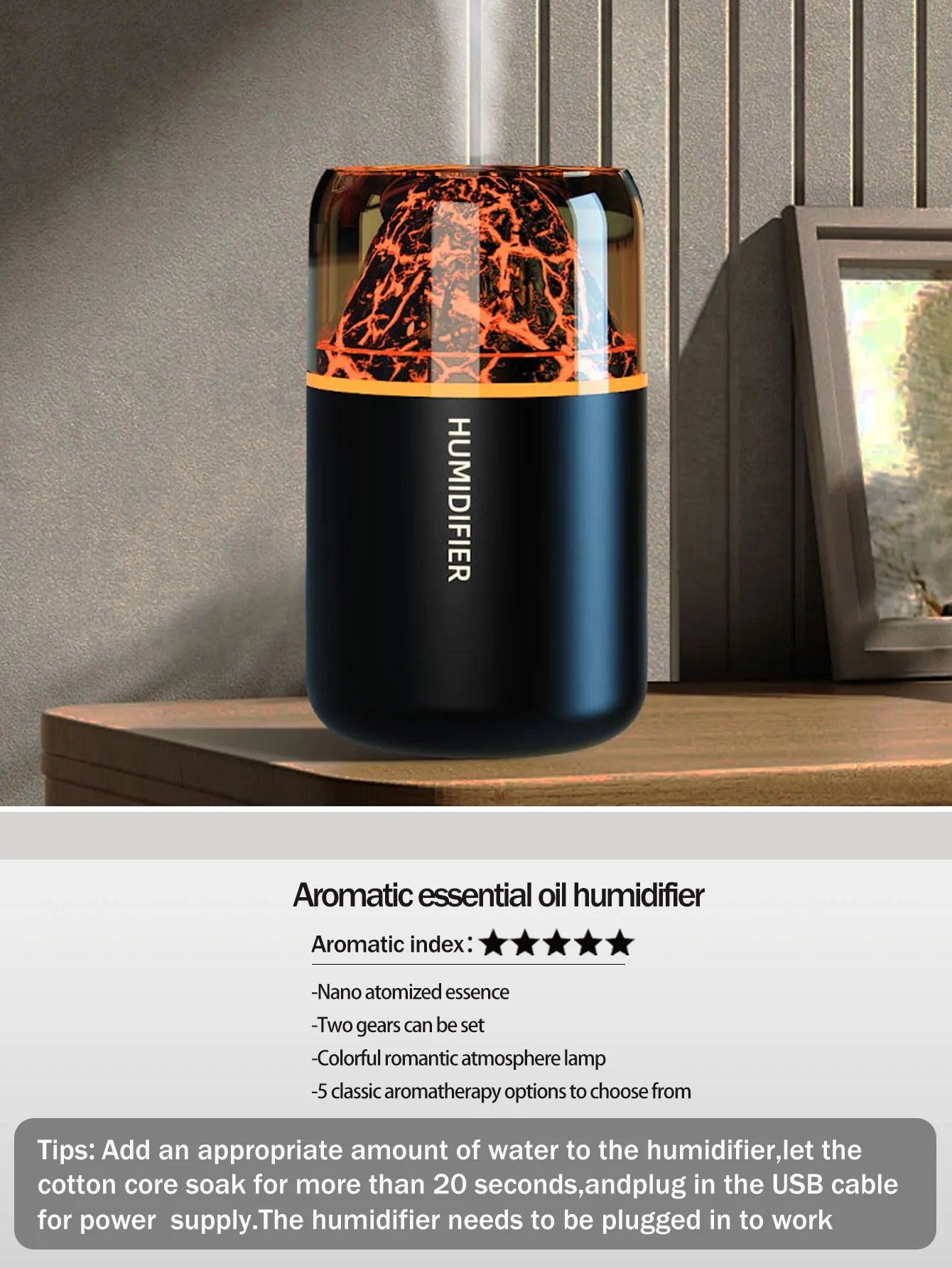 Humidificateur Diffuseur d'Arômes USB – Lampe Volcanique Colorée