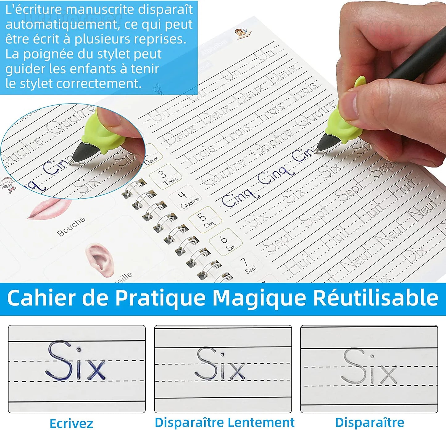 Coffret 4 Cahiers Magiques d'Écriture Française – Montessori 3D Réutilisable | Enfants 3-8 ans
