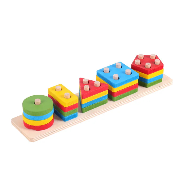Blocs de Construction Montessori en Bois – Couleurs, Formes & Puzzle Éducatif