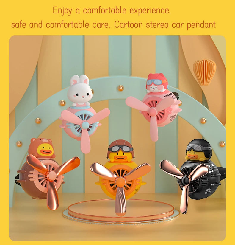 Clip Aromathérapie Magnétique pour Voiture – Figurine Mignonne + 2 Tablettes & 2 Flacons 5ml
