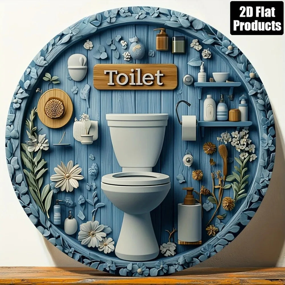 Panneau Décoratif Vintage en Métal – Message Humoristique Salle de Bain, Rond 20x20 cm | Déco Maison, Bar, Café