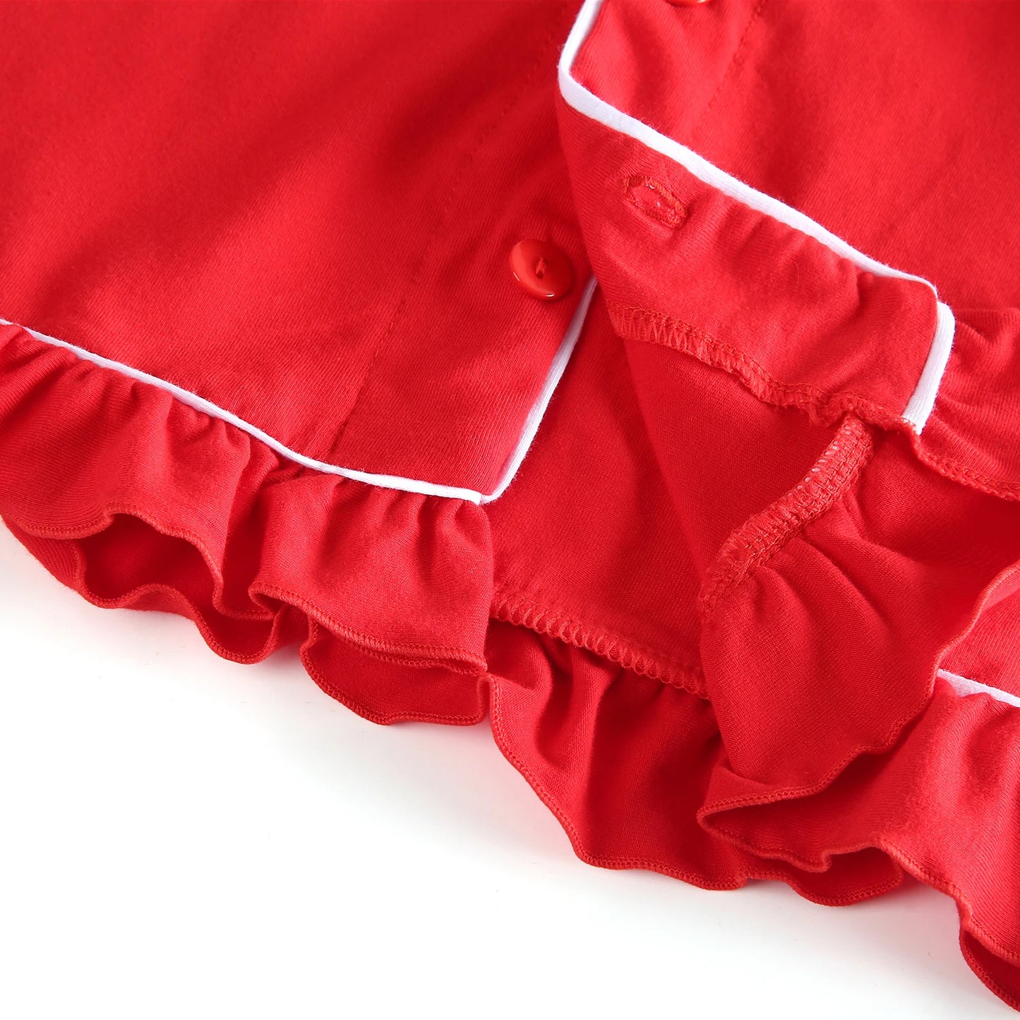 Flanelle Noël Famille Tenues Assortis Garçons Et Filles Pyjamas À Volants Blanc Dentelle Rouge À Manches Longues Bébé Bouton Enfants Pyjamas Ensembles
