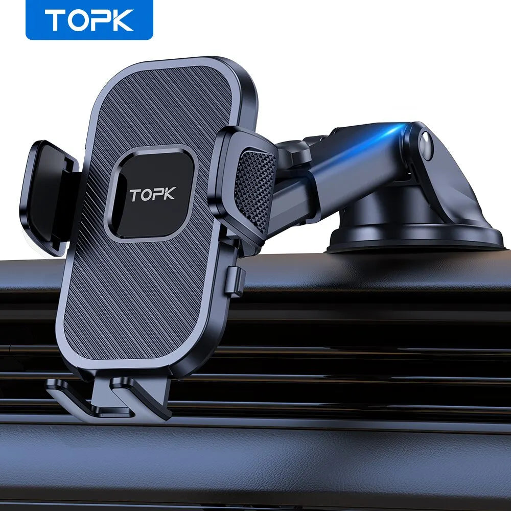 Support téléphone voiture TOPK – Fixation par gravité, pare-brise, tableau de bord et grille d'aération