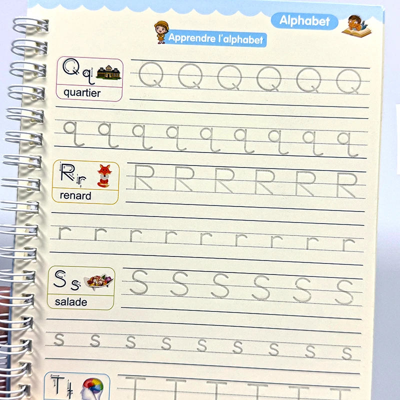 Cahier Magique d'Écriture Française avec Stylo – Ardoise Réutilisable Enfants 3-8 ans