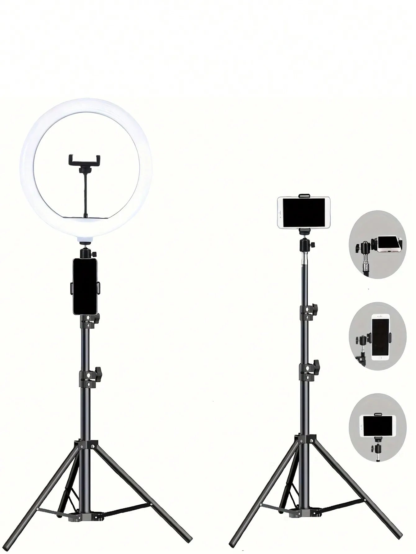 Trépied de 110 cm + pince en O, équipé d'un anneau lumineux de 10 pouces pour diffusion en direct et d'un accessoire pour diffusion en direct et selfies