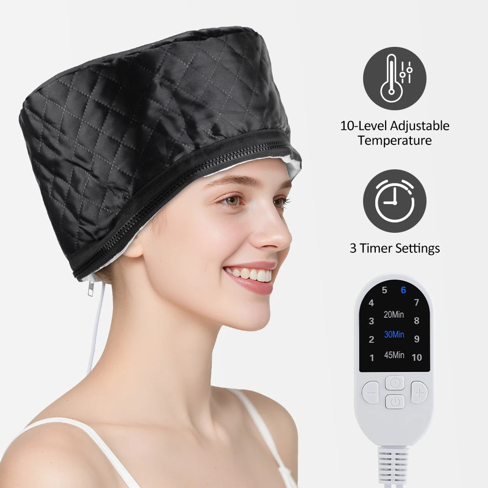 Bonnet Vapeur Chauffant Hailicare – 9 Températures, 5 Minuteries, Cuir PU, Soin Capillaire Spa Maison