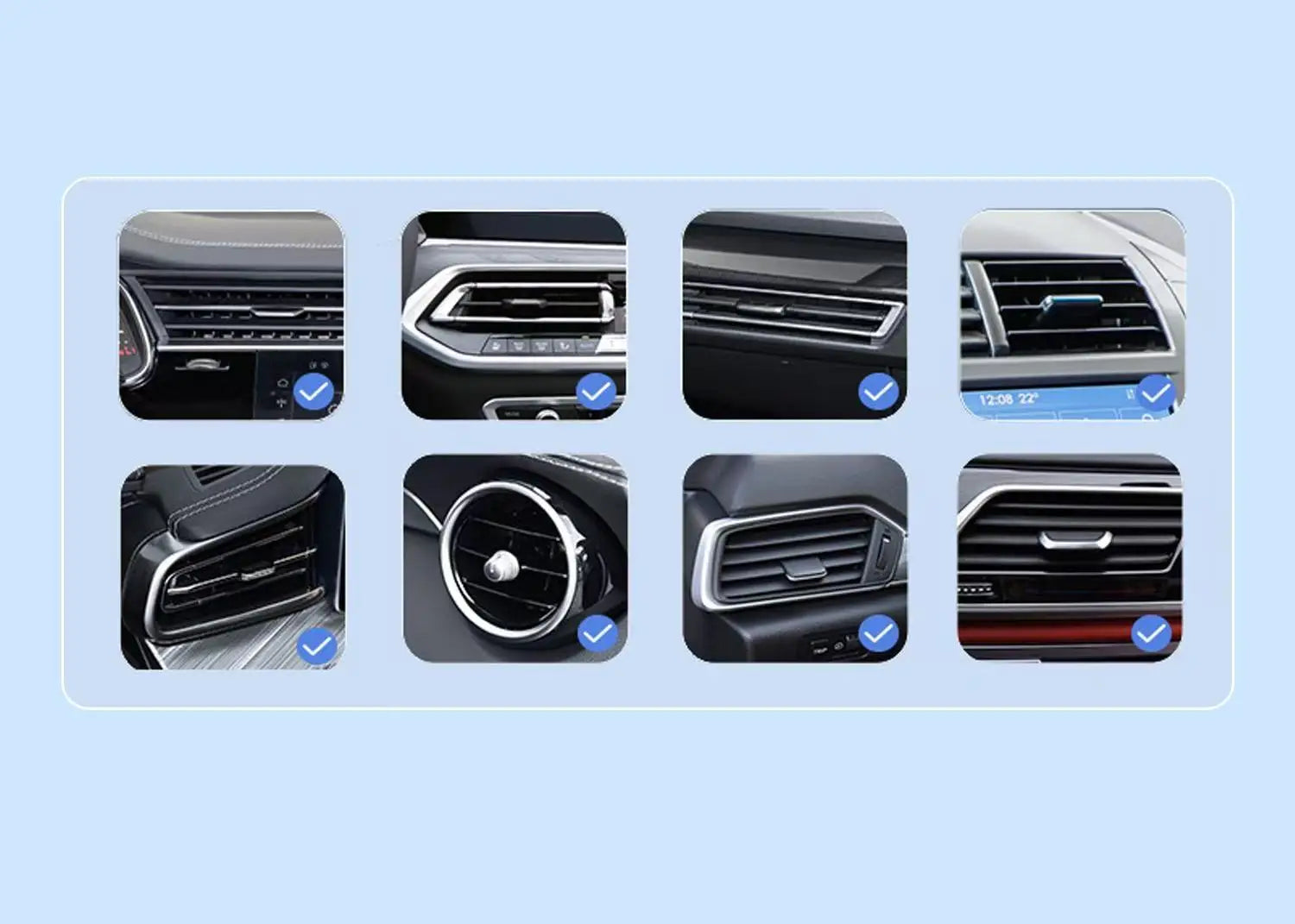 Support téléphone voiture avec chargeur sans fil 15W – Fixation grille d'aération, rotatif, compatible smartphones