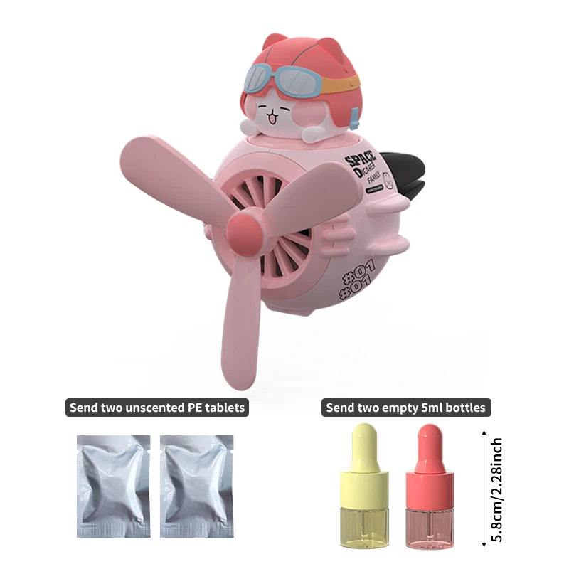 Clip Aromathérapie Magnétique pour Voiture – Figurine Mignonne + 2 Tablettes & 2 Flacons 5ml