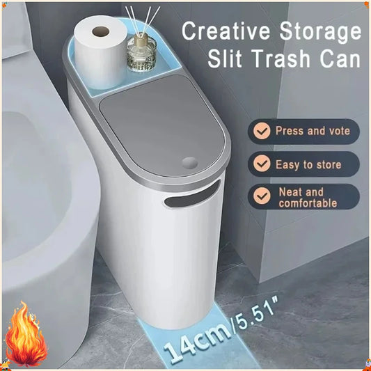 Poubelle à Pression avec Couvercle – Design Étroit, Grande Capacité | Cuisine, Salle de Bain