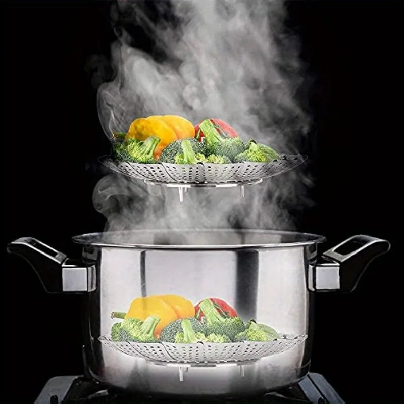 Panier vapeur extensible en acier inoxydable – 15 à 27 cm, pliable, compatible toutes casseroles