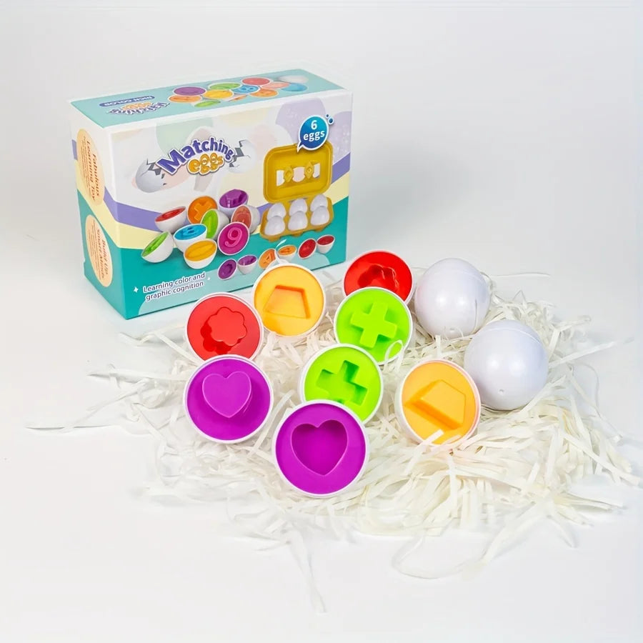Jouet d'Association Couleurs & Formes – Œufs Simulés Géométriques avec Boîte de Rangement