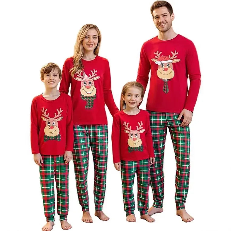 Tenues de Noël pour Mère, Père et Enfants, Ensemble de Pyjamas Assortis, Pyjamas Décontractés à Motif de Renne, Look Familial de Noël, Vêtements de Fête, Cadeau