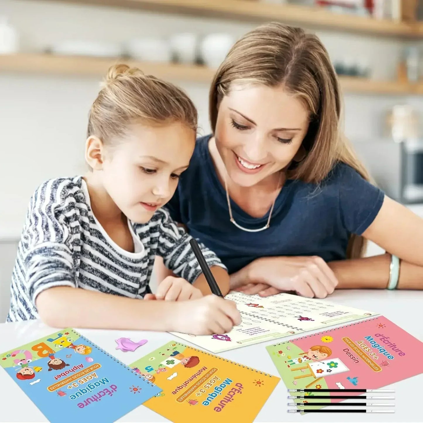 Cahier Magique d'Écriture Française – Ardoise Réutilisable avec Stylo | Enfants 3-8 ans