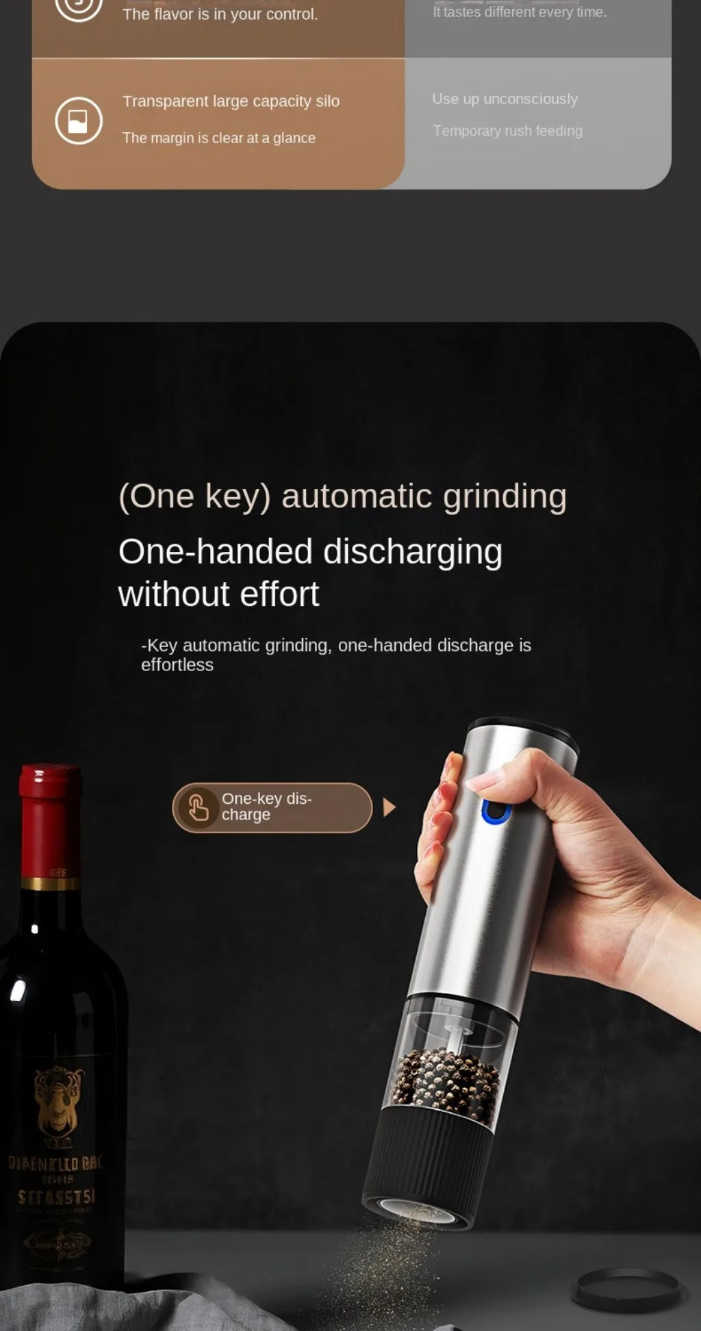 Moulin à Sel & Poivre Électrique Automatique Rechargeable – Mouture Ajustable, 1 ou 2 pièces