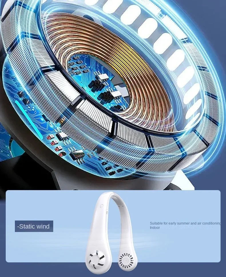 Ventilateur de Cou Sans Pales USB Rechargeable – 3 Vitesses, Mains Libres, Été & Voyage