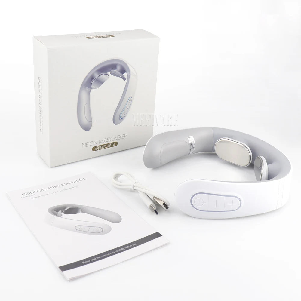 Masseur de Cou Intelligent TENS MEETCARE – 16 Niveaux, 10 Modes, Soulagement Douleur Cervicale