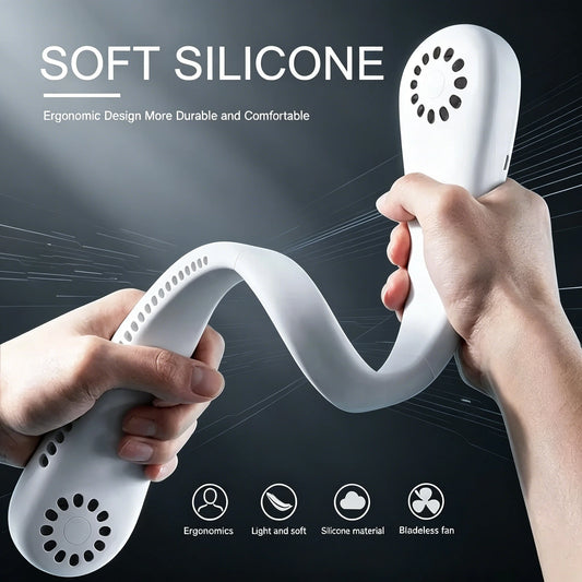 Ventilateur de Cou Sans Pales USB Rechargeable – 3 Vitesses, Mains Libres, Été & Voyage